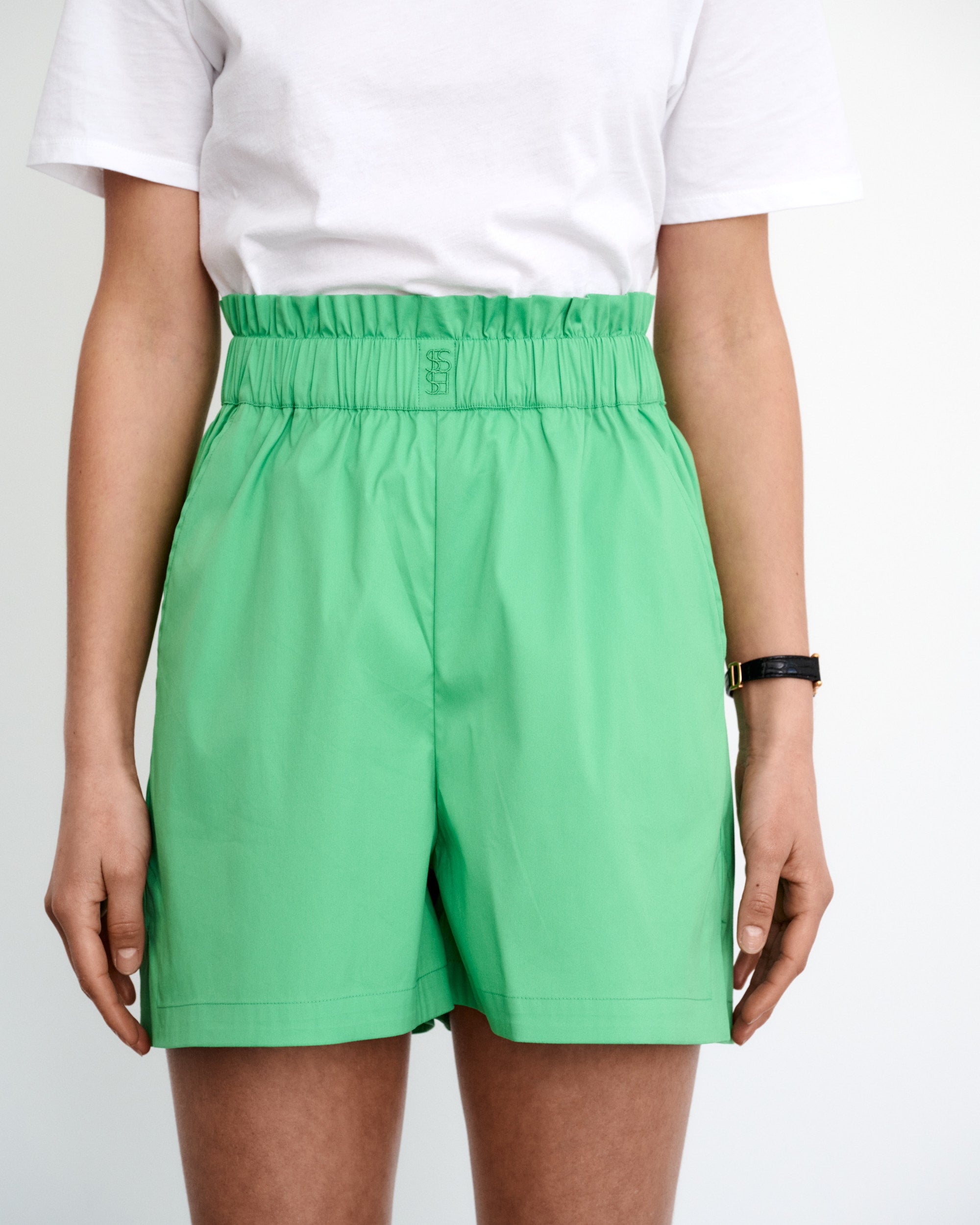 Short en popeline de coton vert Erica