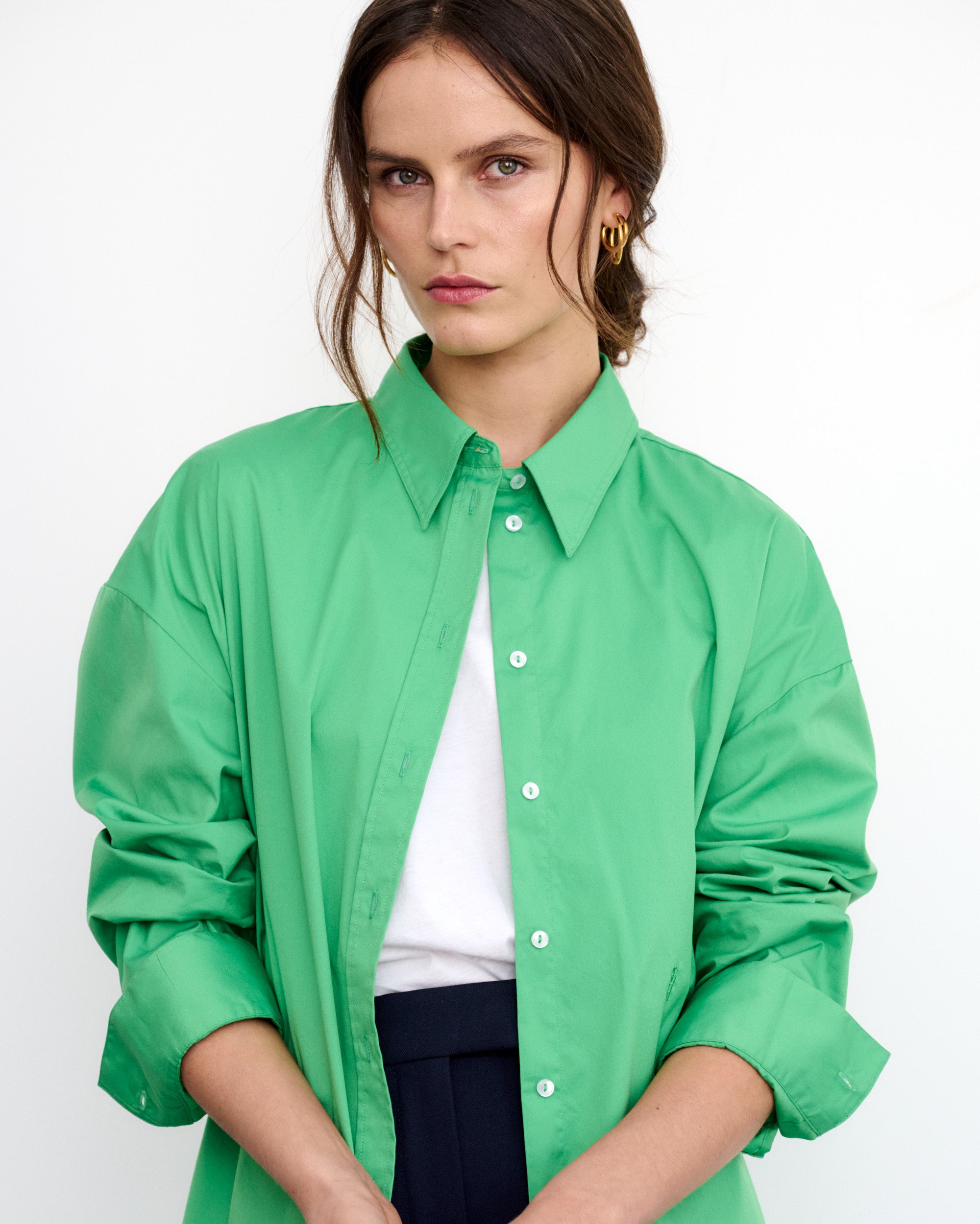Kaia Green Cotton Poplin Oversized Shirt 