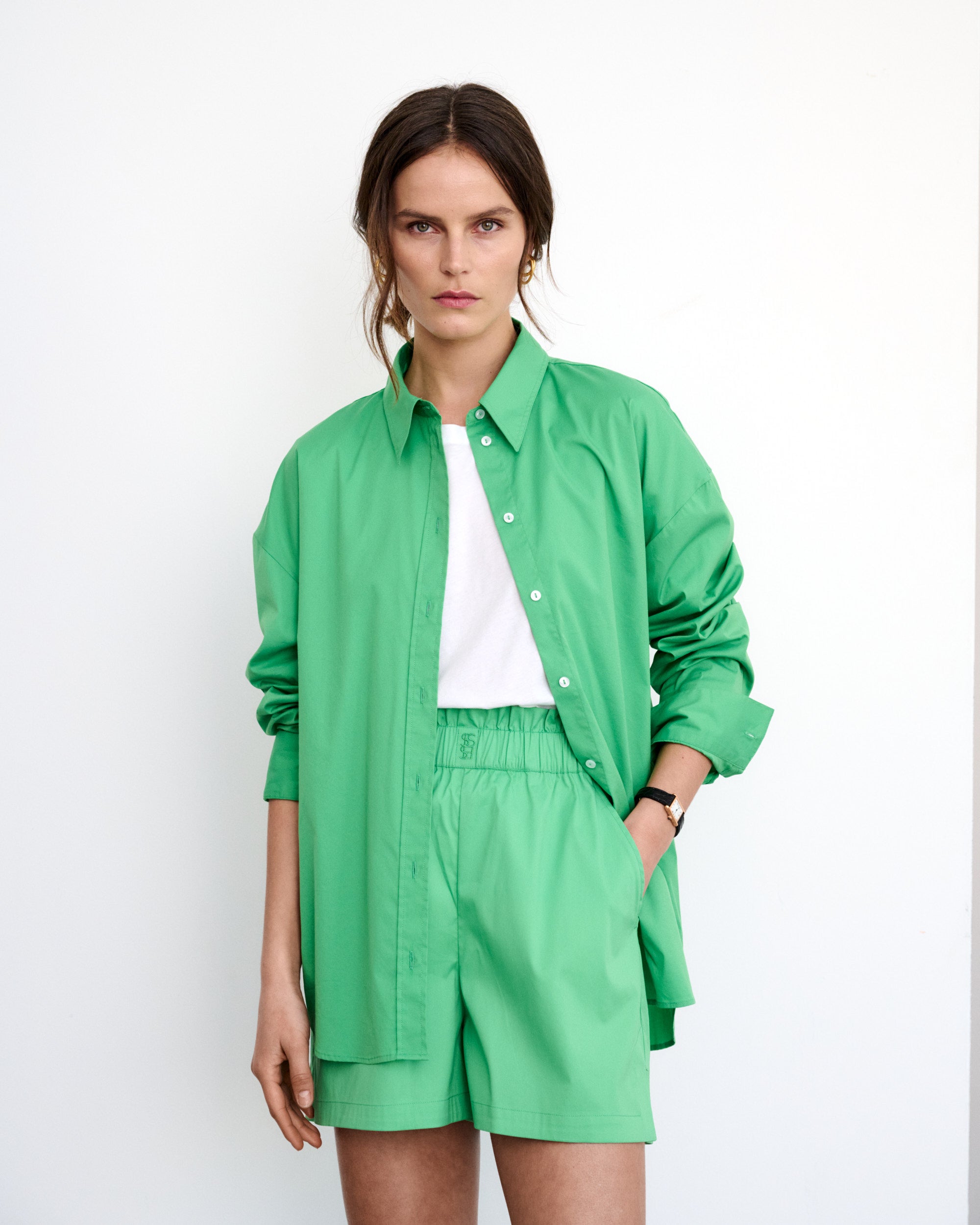 Erica Green Cotton Poplin Shorts