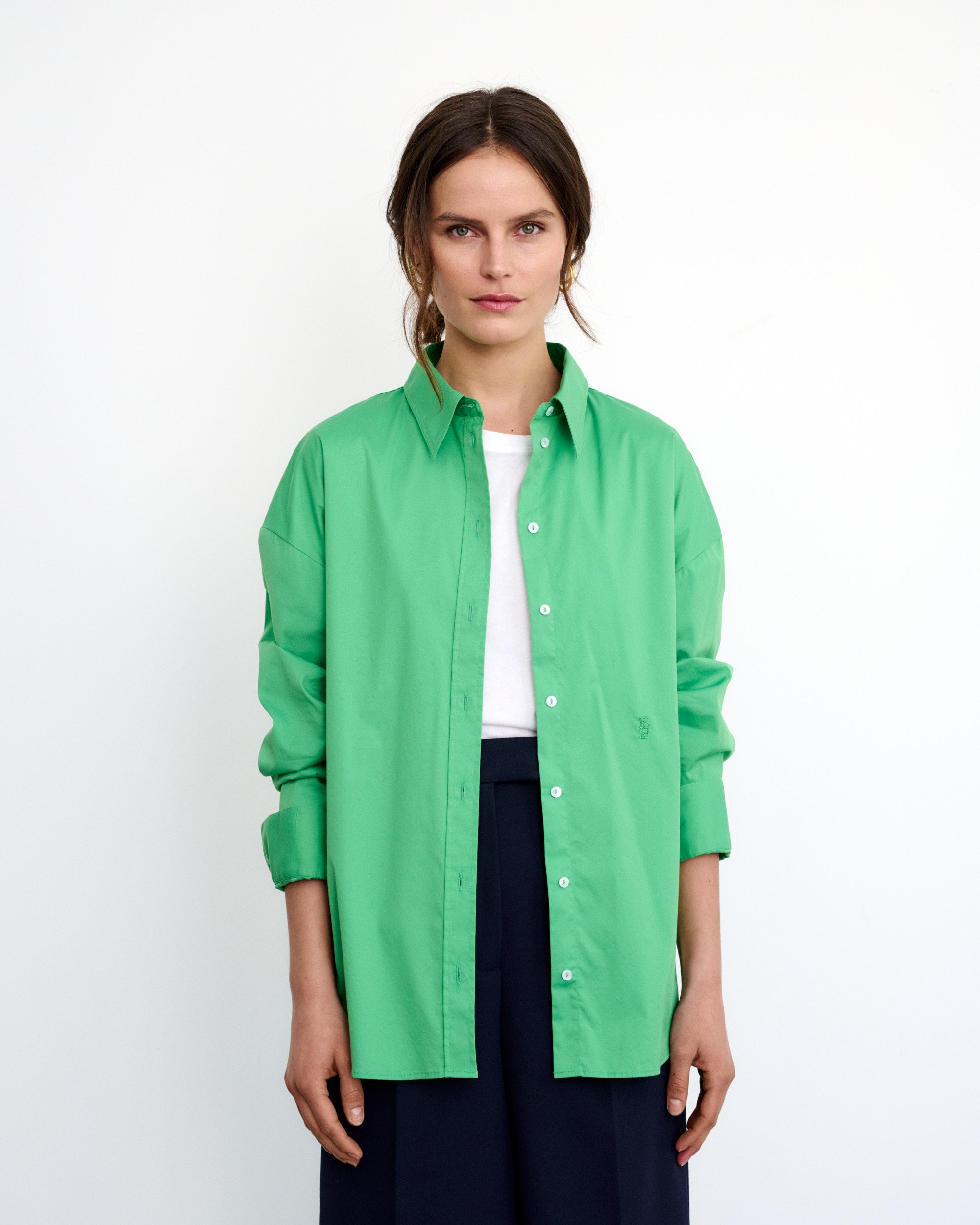 Kaia Green Cotton Poplin Oversized Shirt 