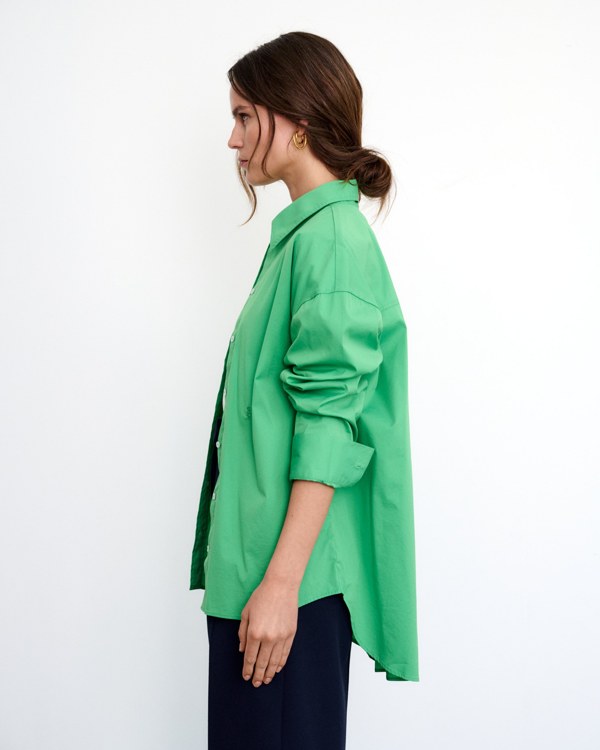 Kaia Green Cotton Poplin Oversized Shirt 