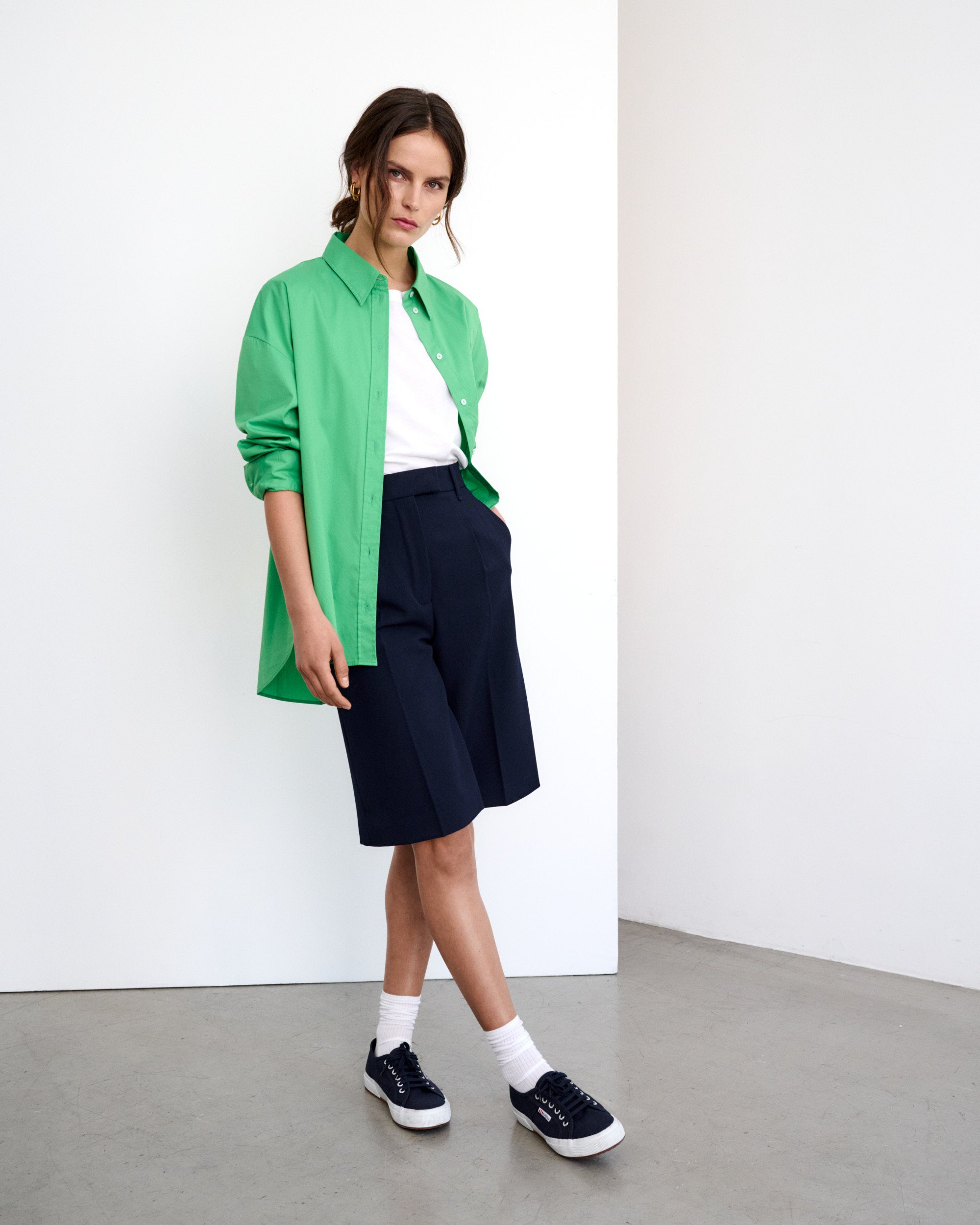 Kaia Green Cotton Poplin Oversized Shirt 
