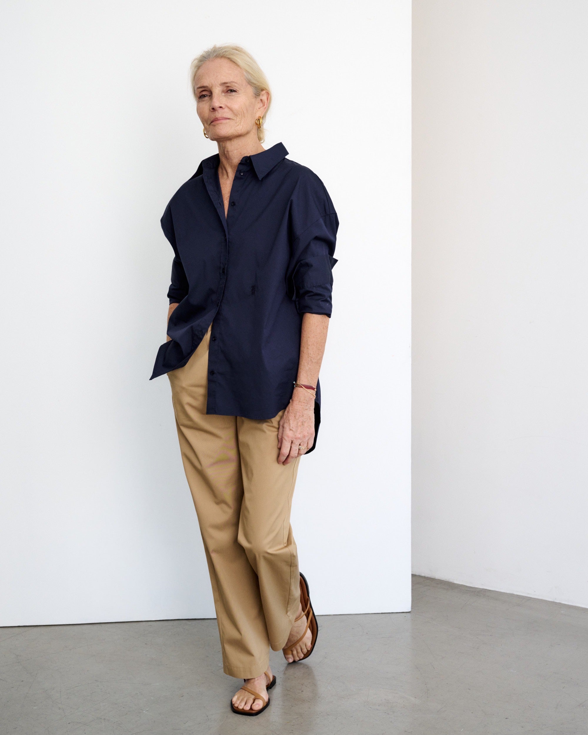 Pantalon en popeline de coton beige Andrea