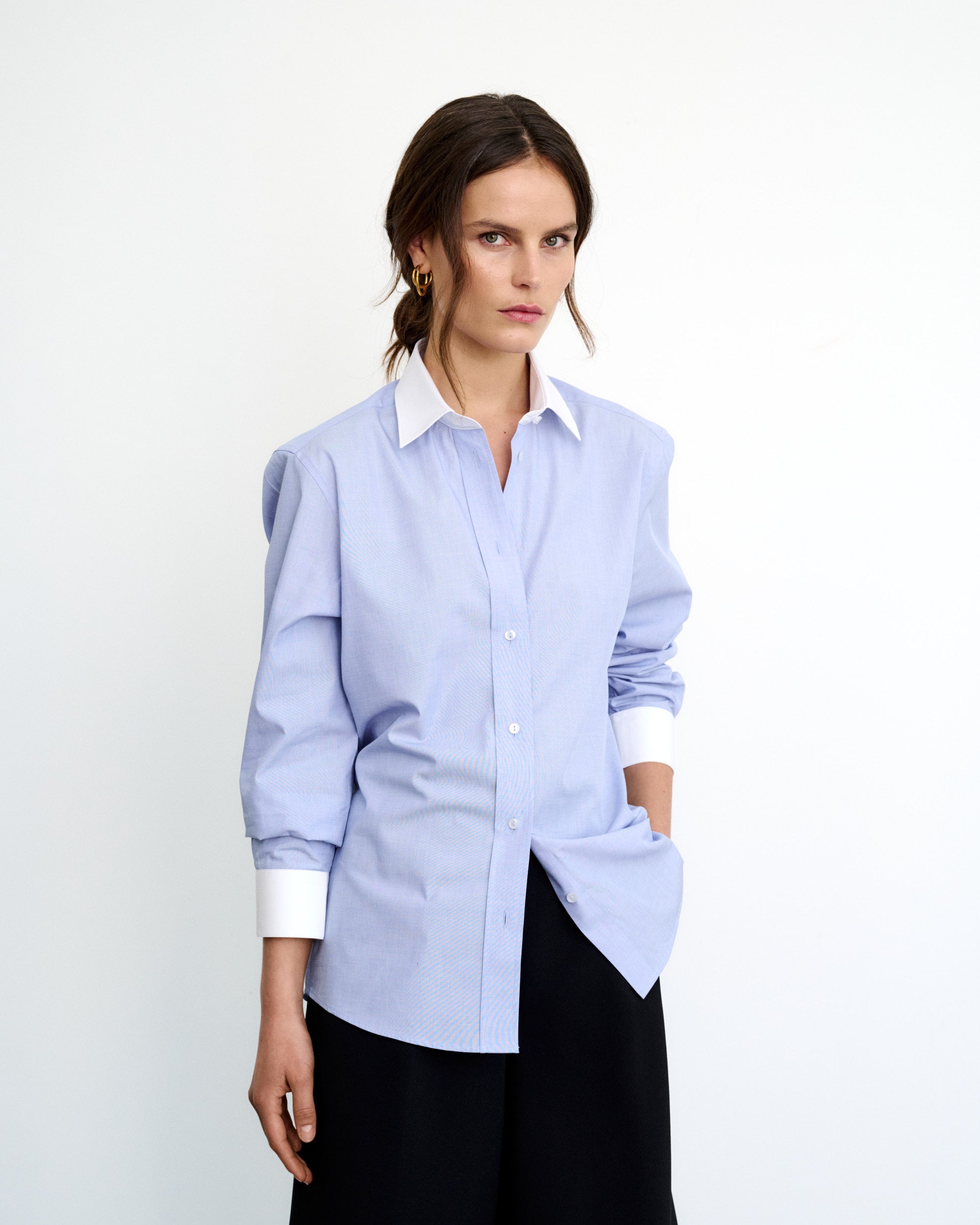 Monica Blue Cotton Poplin Shirt