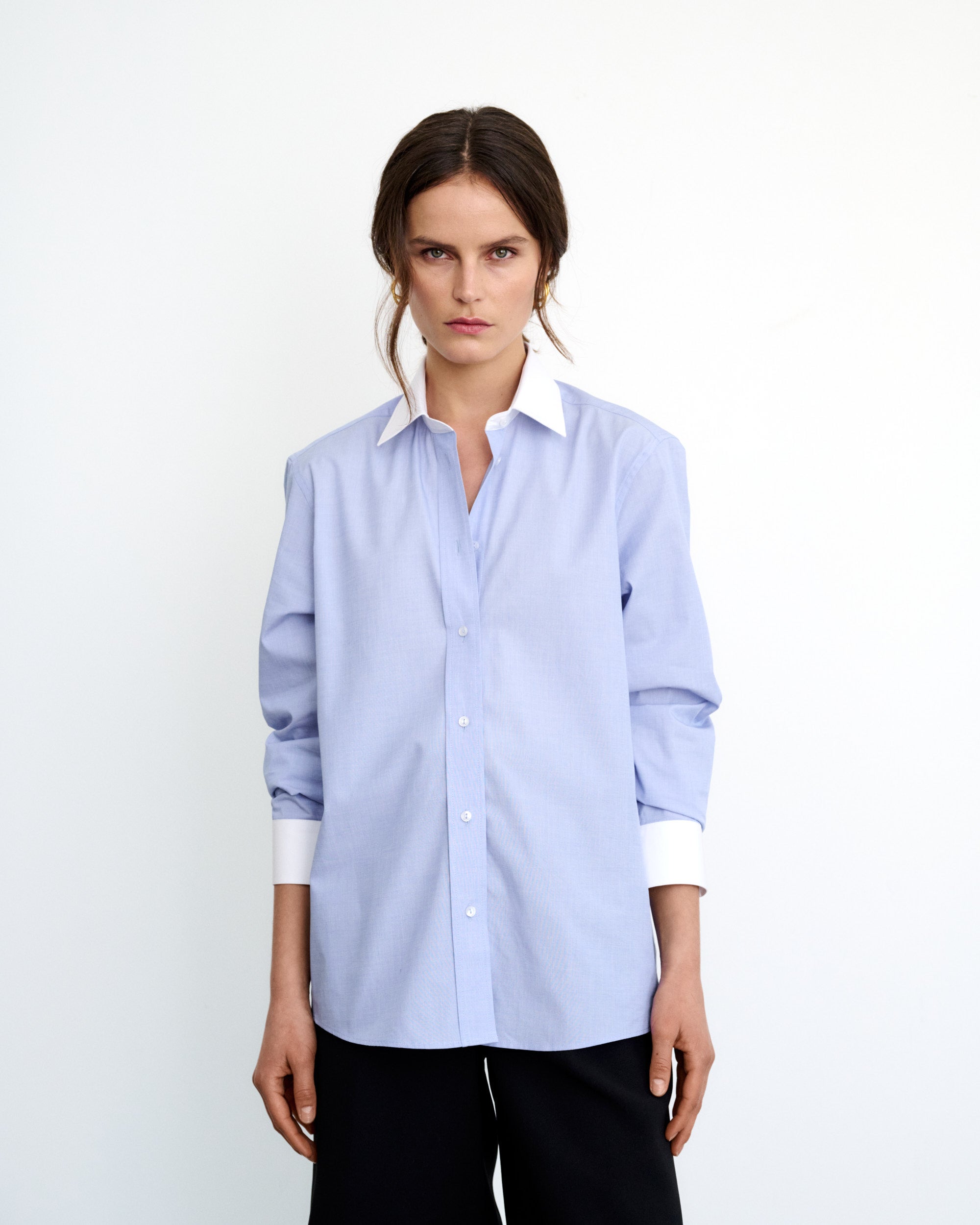 Monica Blue Cotton Poplin Shirt