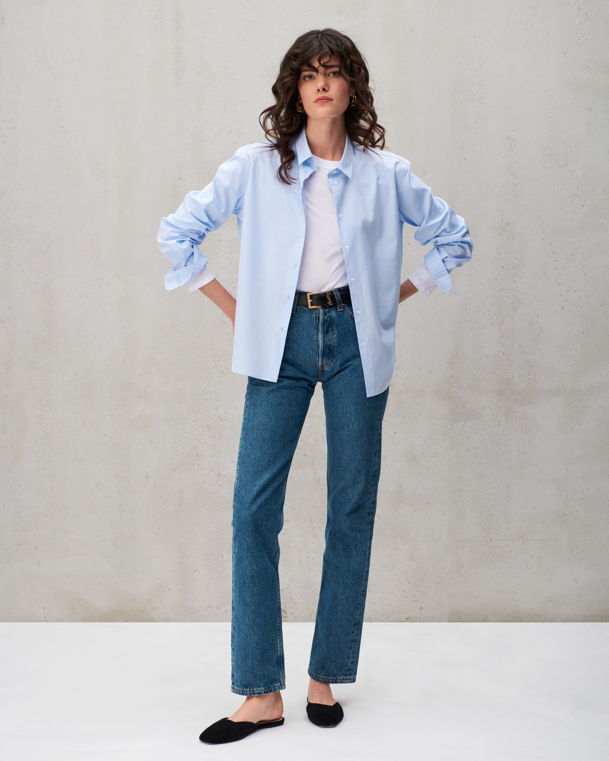 Esther Sky Blue Cotton Poplin Shirt 