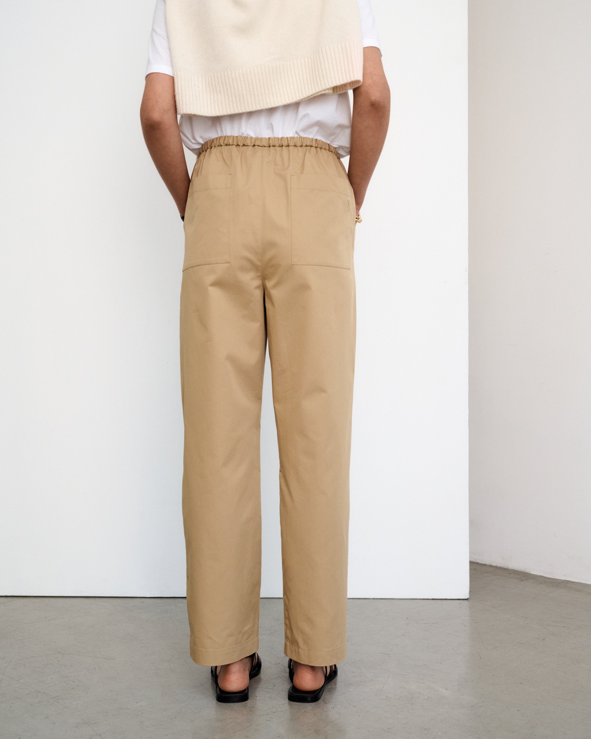 Pantalon en popeline de coton beige Andrea